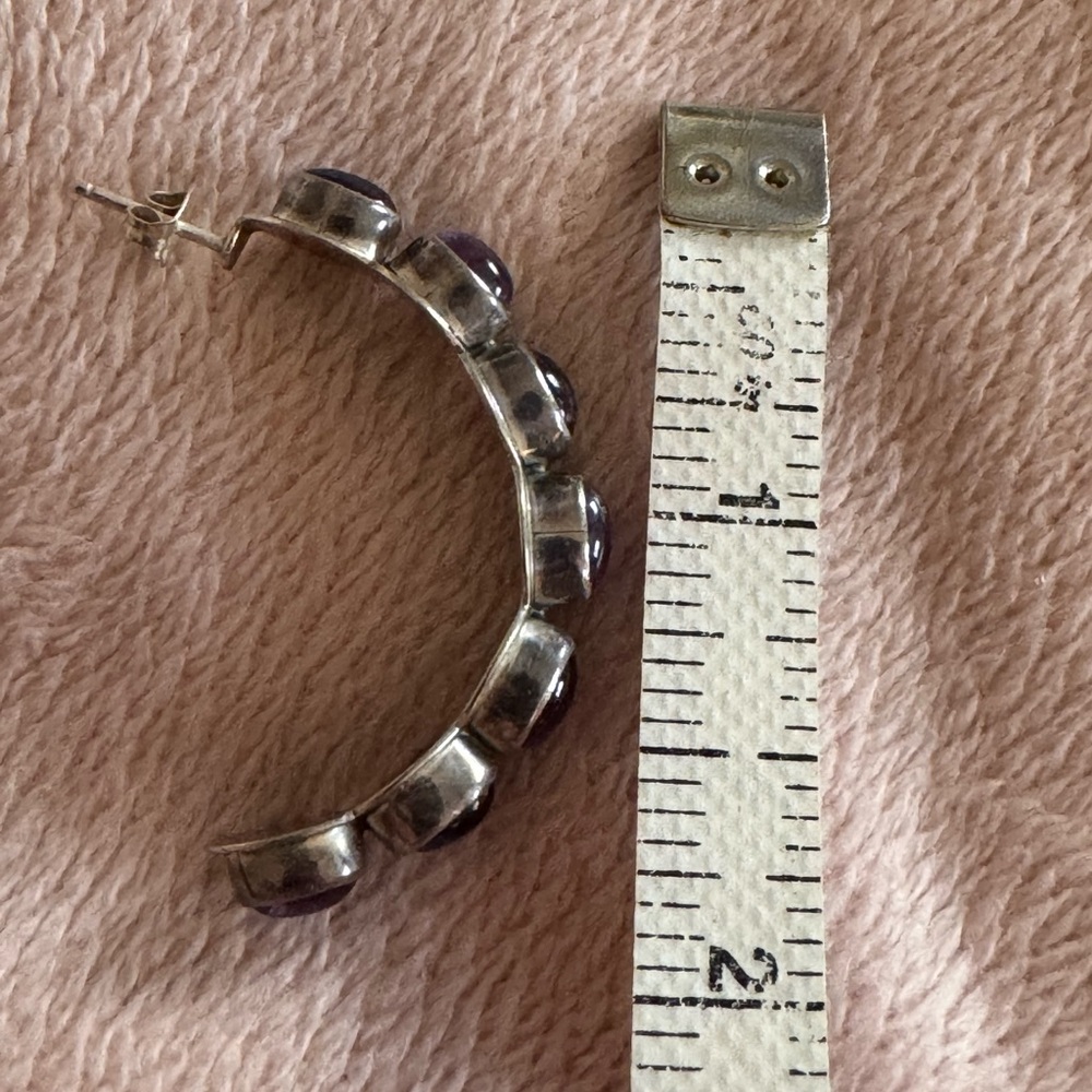 Nakai Sterling Silver Amethyst Hoop Earrings Navajo Southwestern Purple Stone - Picture 6 of 8